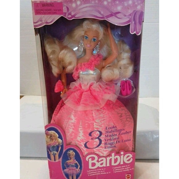 VTG Barbie 3 Looks Barbie, 3 Outfits in One 12339 Mattel 1994 Never Out Of Box - Picture 1 of 16